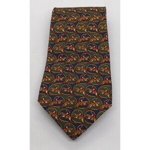 Paul Fredrick Silk Necktie. Multicolor Men's Tie Horse & Jockey. USA  58" x 4"